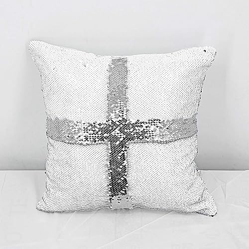 Miniatura 3 de JYFLZQ Fundas de almohada de lentejuelas en blanco para sublimación, 2 unidades, 16 x 16 pulgadas, color plateado, reversible, con lentejuelas,