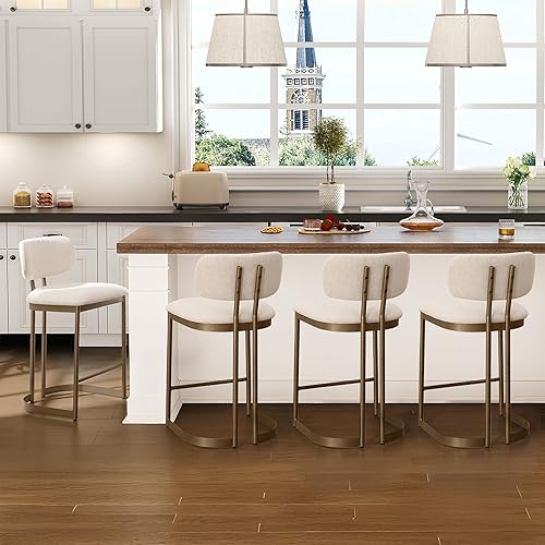 Miniatura 9 de Juego de 2 taburetes de mostrador de 26 pulgadas, modernos taburetes de bar de lino con respaldo curvo, taburetes tapizados de altura de mostrador