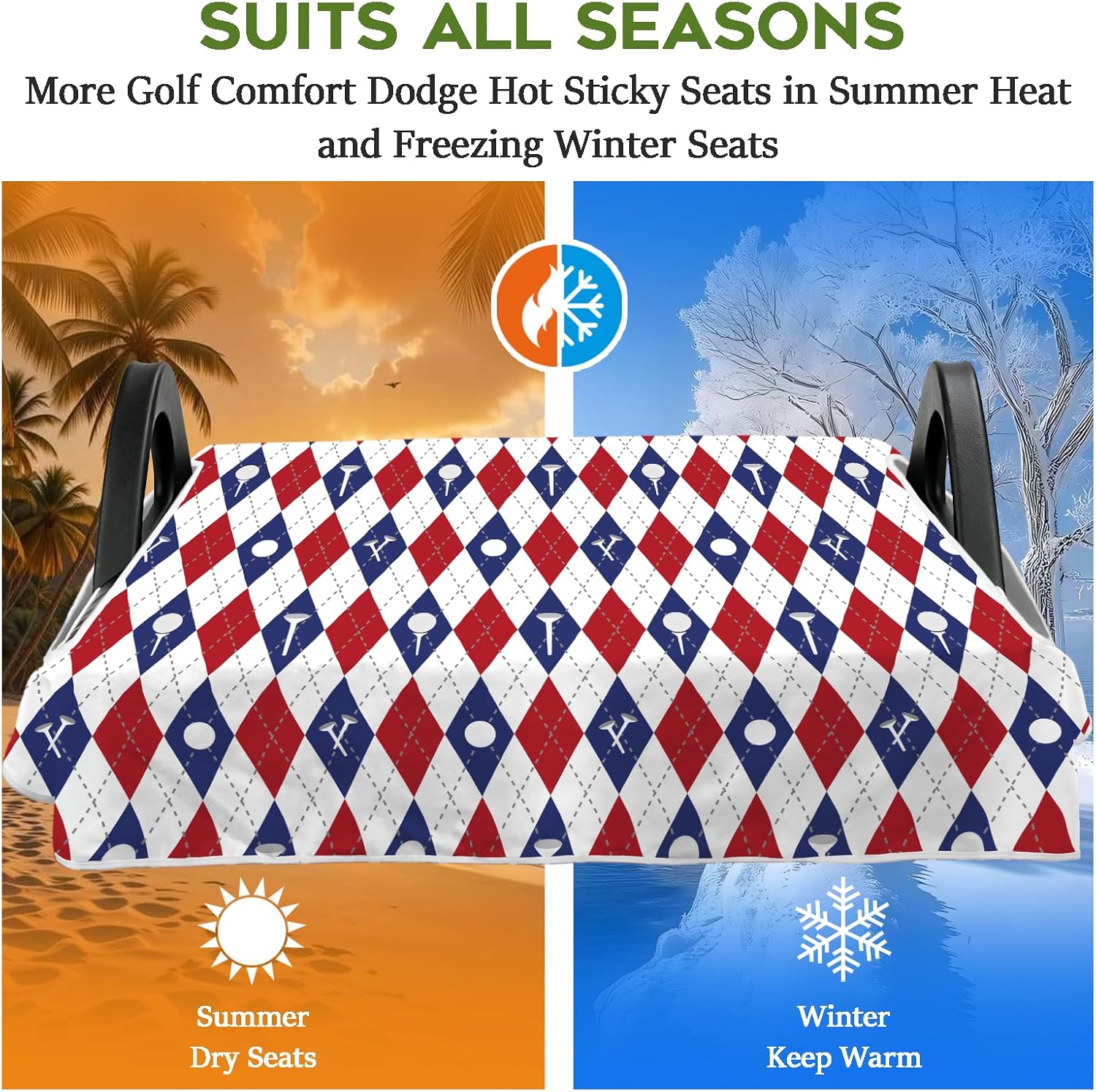 Golf Cart Seat Covers Club Car Golf Cart Accessories for Men Women Golf Carts Seat Towel Blanket 2-Seat Golf Cart Decorations