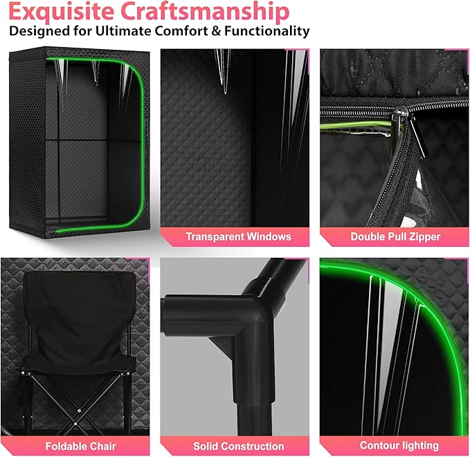 Tienda de vapor portátil para hogar con puerta transparente, doble rectangular negro miniatura 6