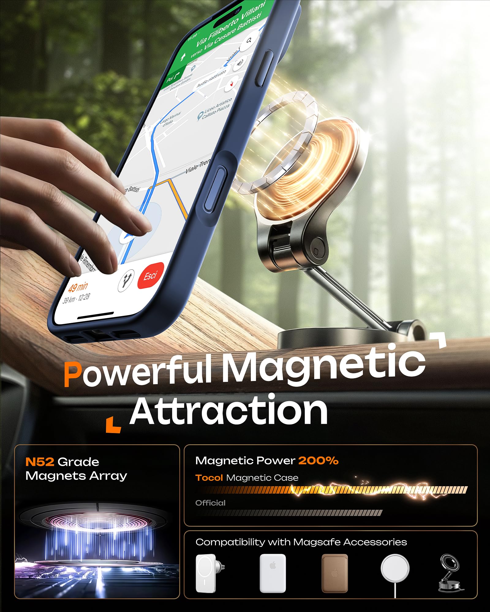 TOCOL Cover Magnetica per iPhone 17 Pro 6,3 Pollic, Compatibile con MagSafe, Anello Magnetico Incorporato, Protezione Fotocamera Integrata, Custodia Antiurto Traslucida Opaca, Blu