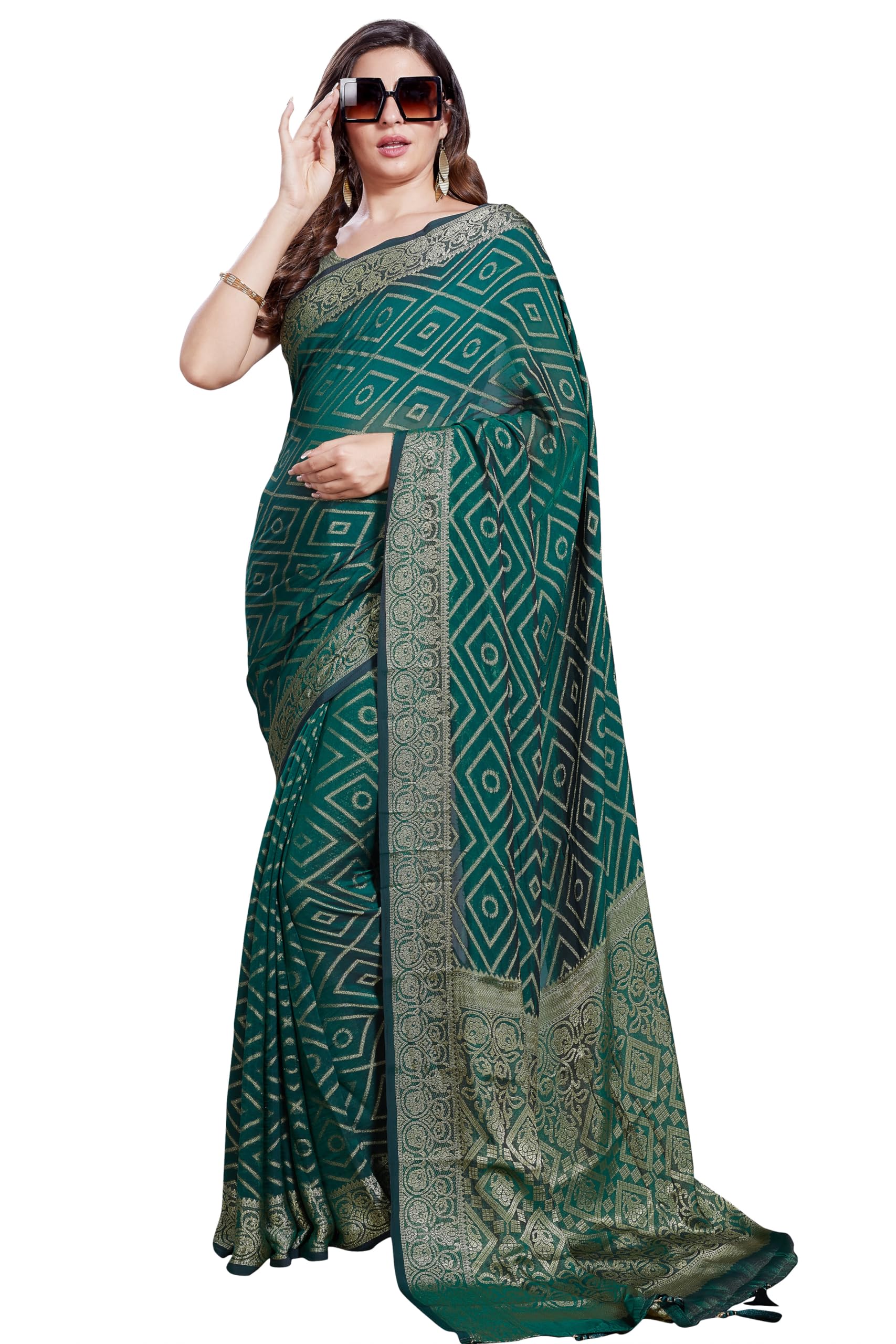 Women's Georgette Zari Woven Saree With Blouse Piece-image-41