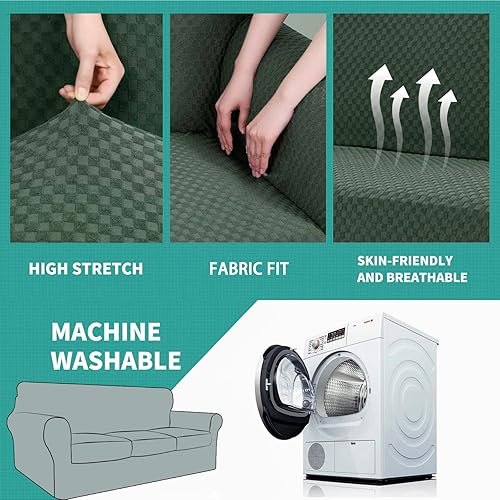 Miniatura 5 de YEMYHOM Fundas para sofá de 4 piezas con patrón más reciente de 2024, para sofá de 3 cojines, funda de sofá extragrande de alta elasticidad para