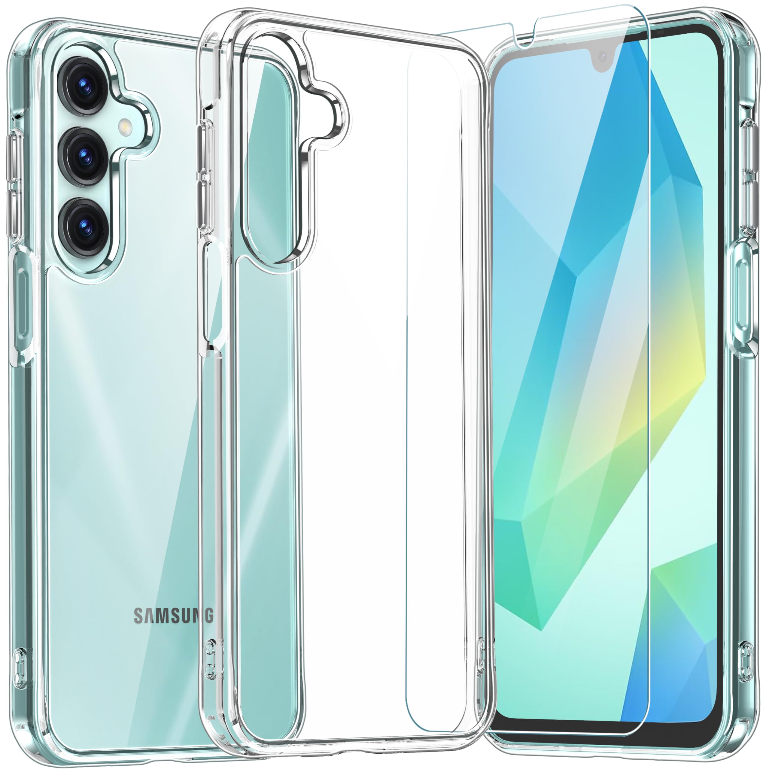 GOLDJU for Samsung Galaxy A16 5G Case Clear, with 1X Tempered Glass Screen Protector, [Military-Grade Drop Protection] Sli...