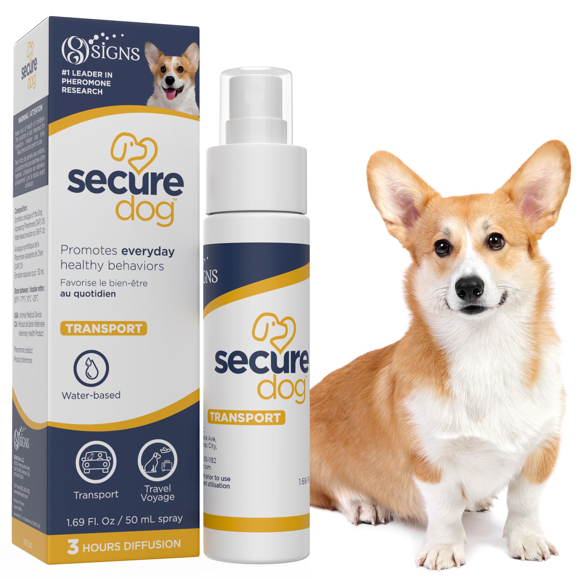 SIGNS SecureDog Transport, Water Based Calming Travel Spray, Naturally Supports Calm and Wellbeing Helping Relieve Any Feeling of Anxiety or Stress