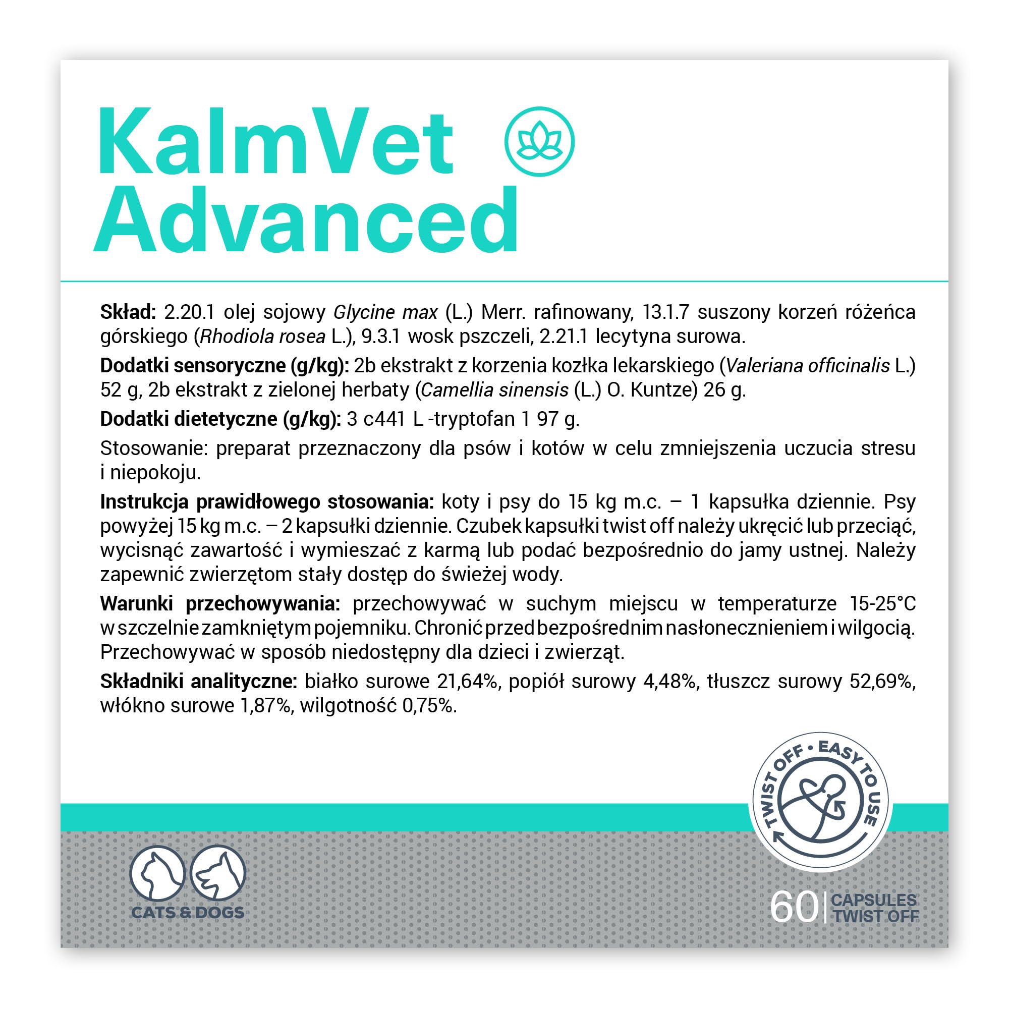VetExpert KalmVet Advanced | 60 cápsulas | Suplemento alimenticio para Perros y Gatos | con Valeriana y Triptófano