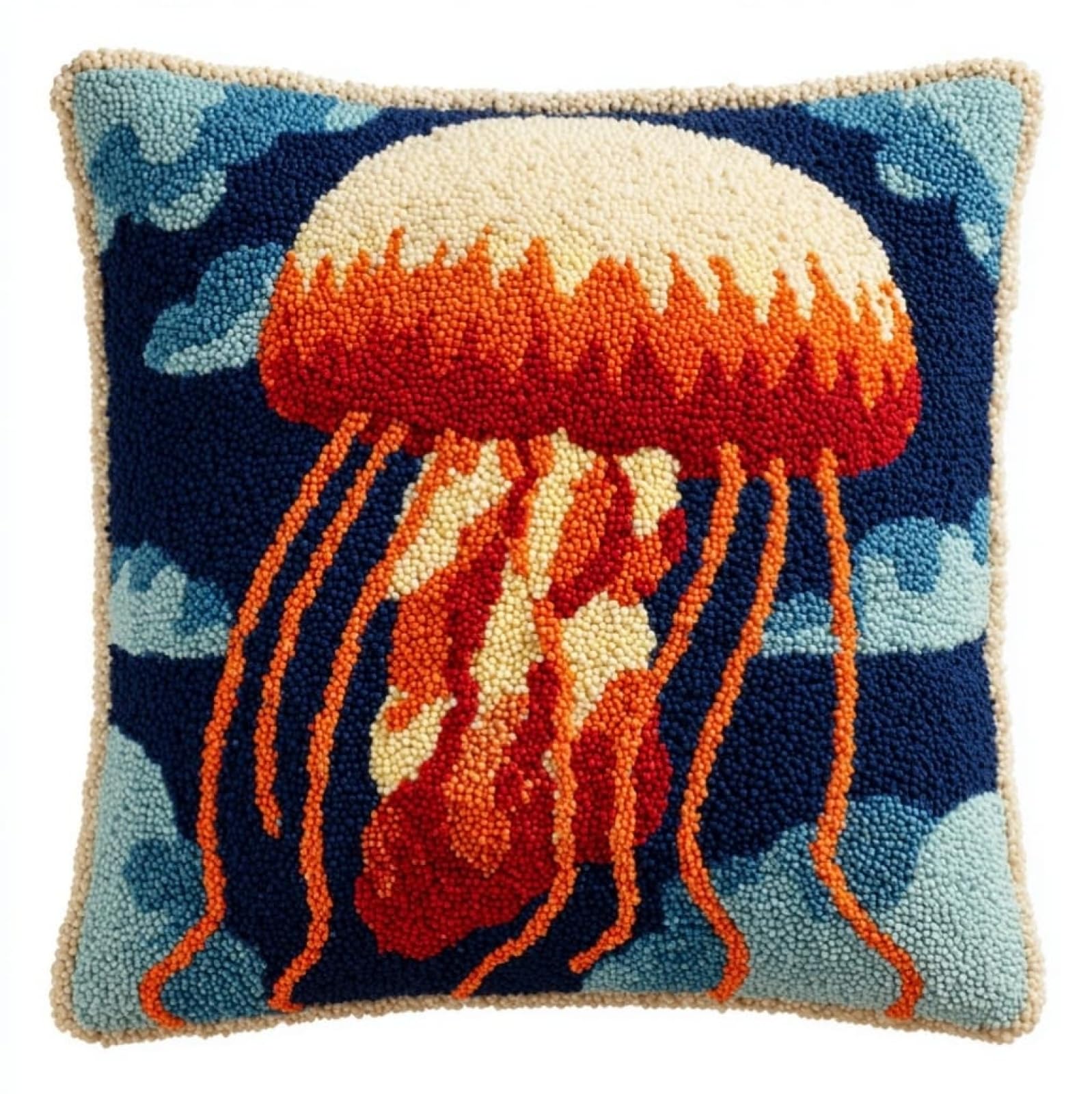 AxiangziK Latch Hook Cushion Kit 17x17in,Jellyfish