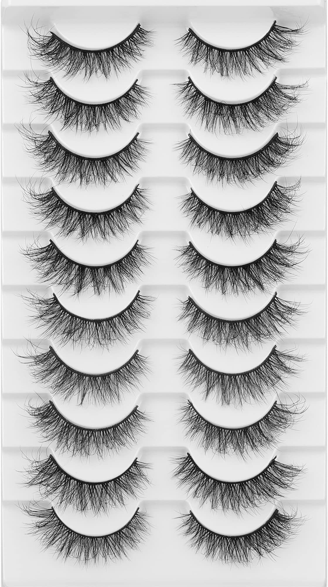 JIMIRE False Lashes Natural Cat Eye Faux Mink Lashes Pack 12MM Short Small Fake Eyelashes 10 Pairs