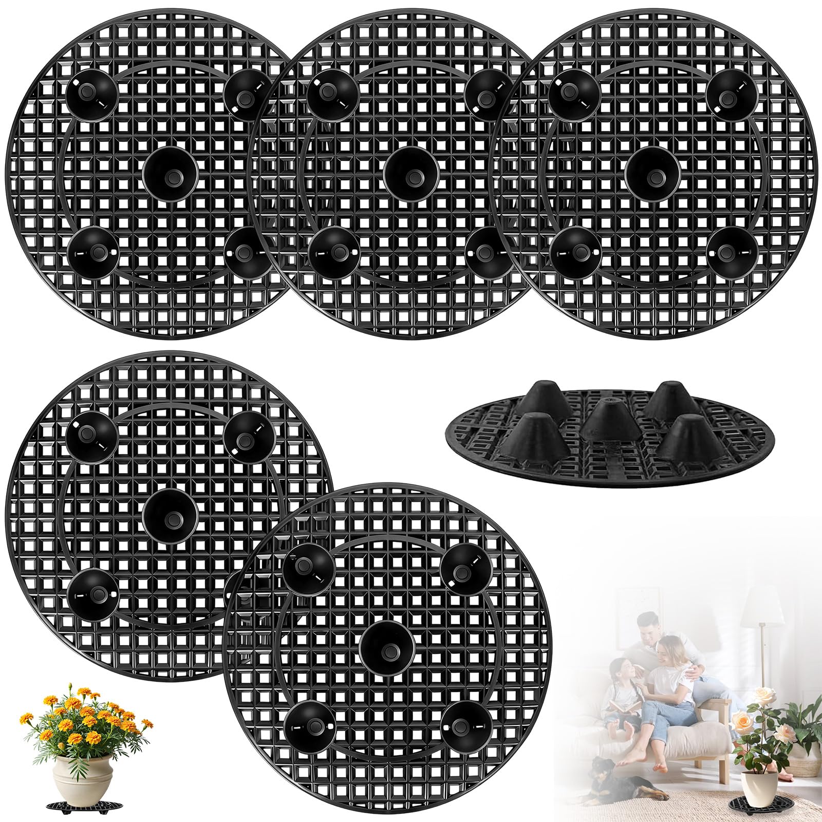 6Pcs Plant Level Pot Elevator with Ventilation, 30x2cm Heavy Duty Plastic Plant Stand Risers, Black Drainage Round Flower Pot Holder Riser Feet for Indoor Outdoor Courtyard Garden Deck Floor Protector