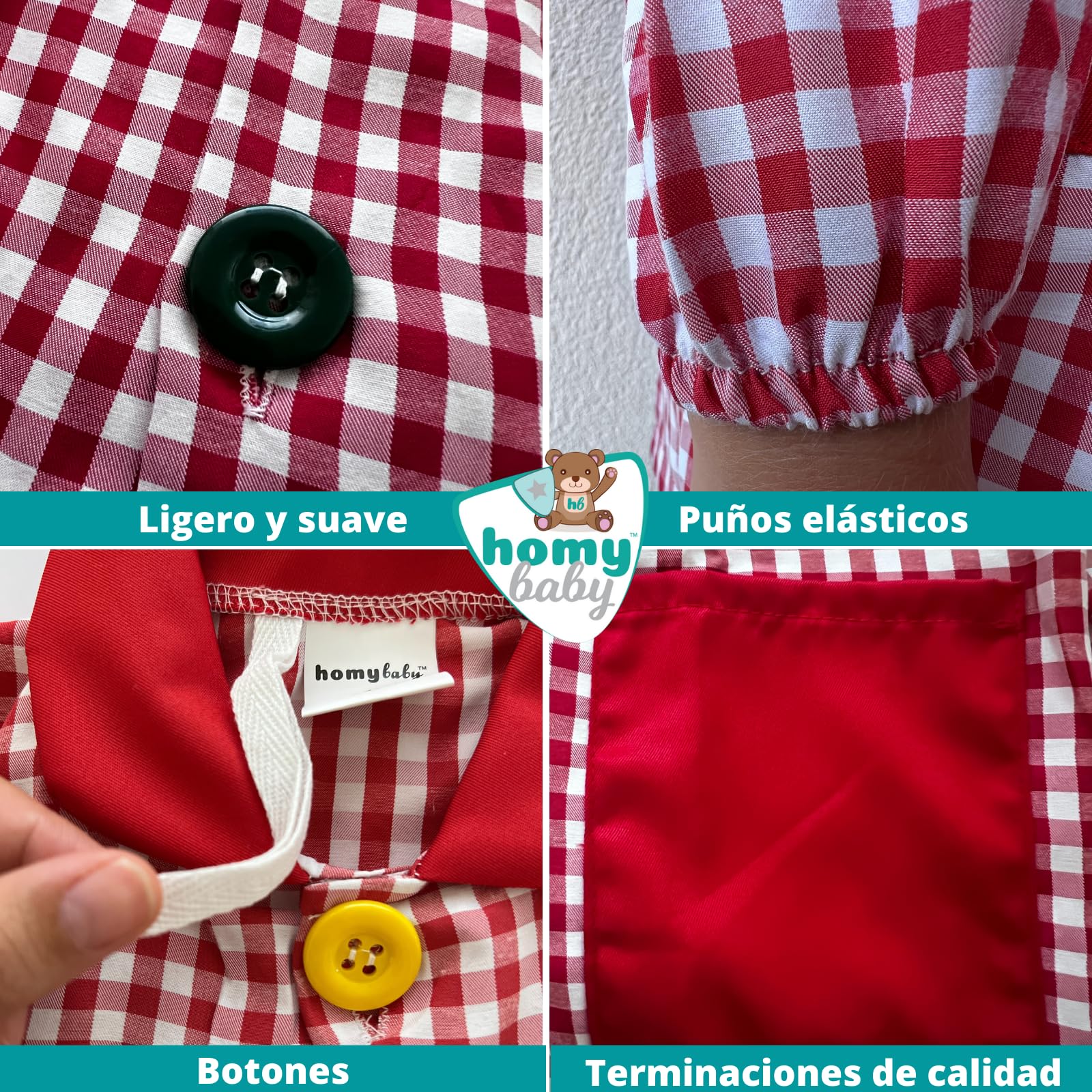 HOMYBABY® Babi escolar infantil para guarderia y colegio con botones - Bata escolar para niño o niña - Baby escolar infantil fácil de poner y quitar con bolsillos y puños cerrados (Red, Size 1)