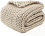 YnM Chunky Throw Blanket, Medium-Weight, Hand Knitted, Skin Friendly, Ventilated and Breathable, Machine Washable, Home Décor Piece for Couch, Sofa and Bed (Beige, 40x50 Inch) Small Throw (40x50 Inch) Beige