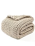 YnM Chunky Throw Blanket, Medium-Weight, Hand Knitted, Skin Friendly, Ventilated and Breathable, Machine Washable, Home Décor Piece for Couch, Sofa and Bed (Beige, 40x50 Inch) 40 x 50 Inch Beige