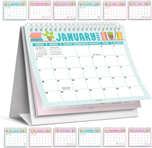 Small Desk Calendar 2026-2027 - Standing Flip Desk Calendars 2026, 18 Months Stand Up Calendars from Jan 2026 to June 2027, Colorful Desktop Calendar Planner for Home, School, Office