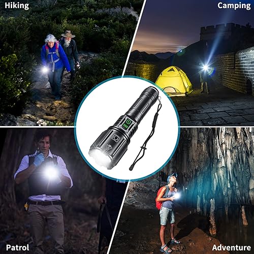 Miniatura 9 de Linternas LED superbrillantes de alto lúmenes 9000, XHP160-01 y XHP160-02GR Kit con 6 modos, impermeable, zoomable, carga rápida, linterna de