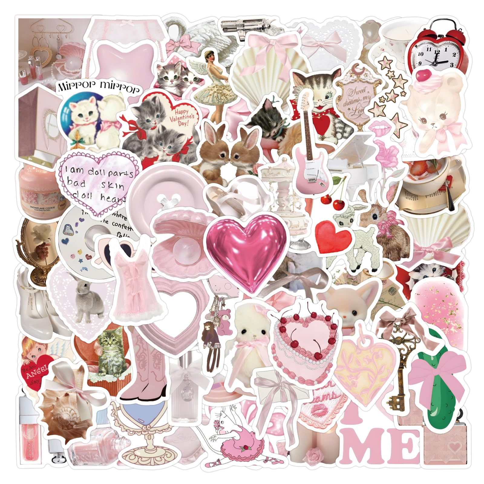 LYunMu Coquette 100 Pcs Stickers for Kids Teens Adults Aesthetic Stickers Pack, Pink, PVC, Smooth Flat Surfaces, Eclectic