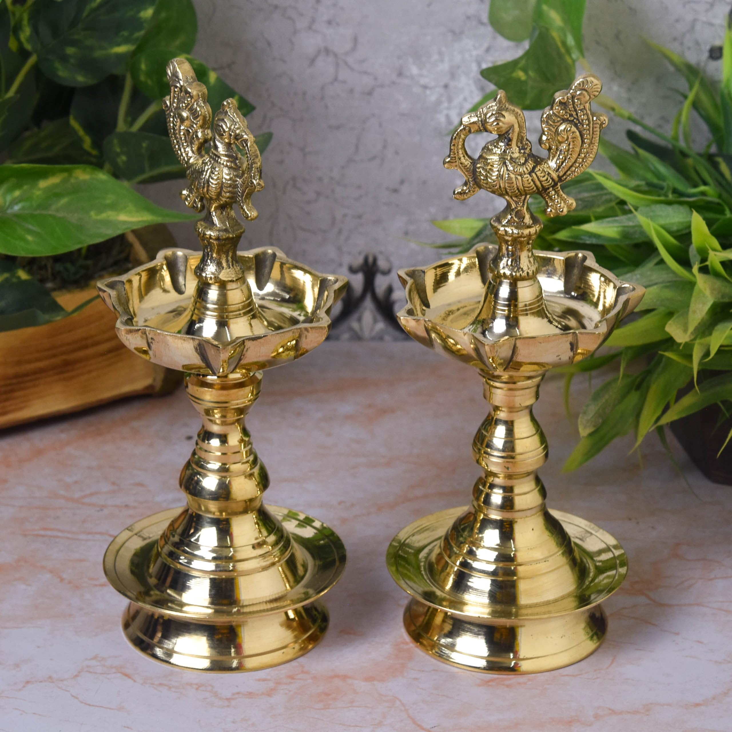 Pure Brass Udupi Diya with 7 Wicks – Heavy Murga Design, 4 Inches, Pack of 1 Pair