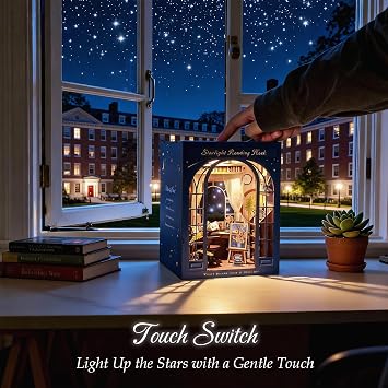 Dolphin Island DIY Book Nook Kit for Adults, 3D Wooden Puzzle Booknook Miniature House Kit (Starlight Reading Nook)