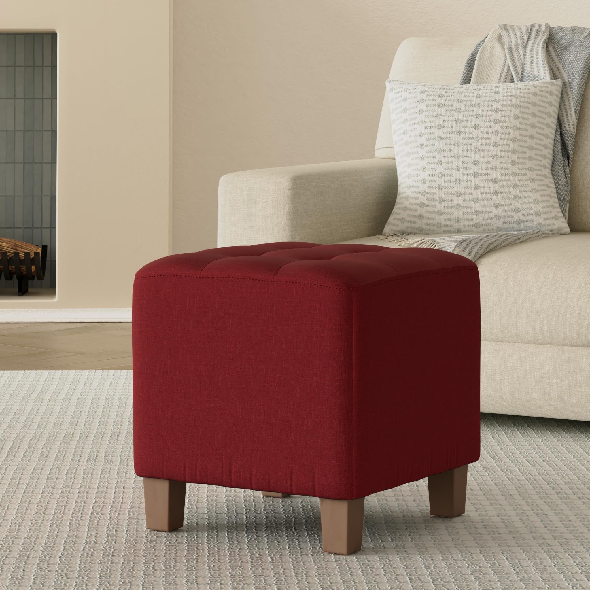 CLP Poggiapiedi Divano Pharao I Sgabello Pouf Capitonné Imbottito in Stoffa I Sgabello Basso Salotto Piedini in Legno, Colore:Rosso