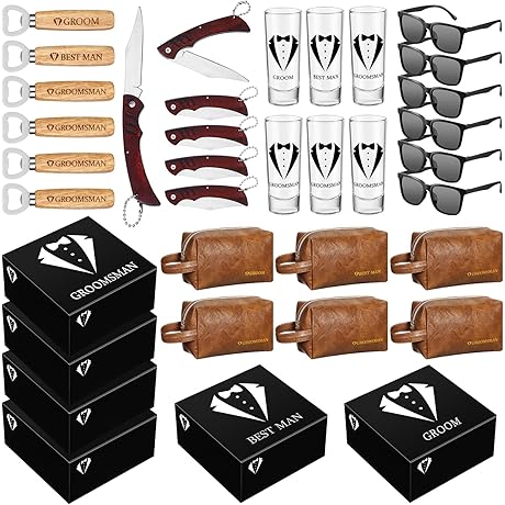 Yungyan 36 Pieces Groomsmen Gifts Set with Leather Toiletry Bag and Bottles