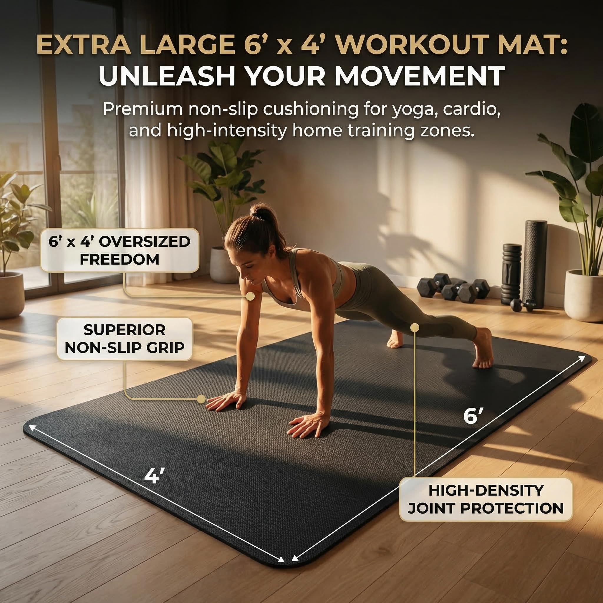 Grande tappetino da yoga 183 x 122 cm, tappetino da yoga grande per pilates, antiscivolo, spesso, tappetino da allenamento in TPE, per donne e uomini, yoga, pilates, palestra e allenamento