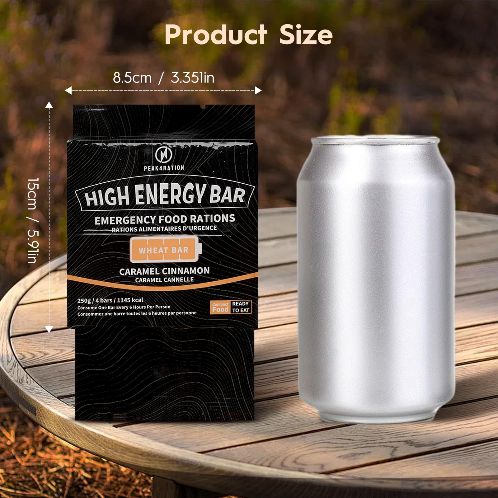 PEAK4RATION Barretta ad alta energia | Biscotti di razione di emergenza – Caramello cannella, 3 kg (12 confezioni da 250 g) 13728 kcal | Biscotti compressi a lunga durata fino a 12 giorni di fornitura