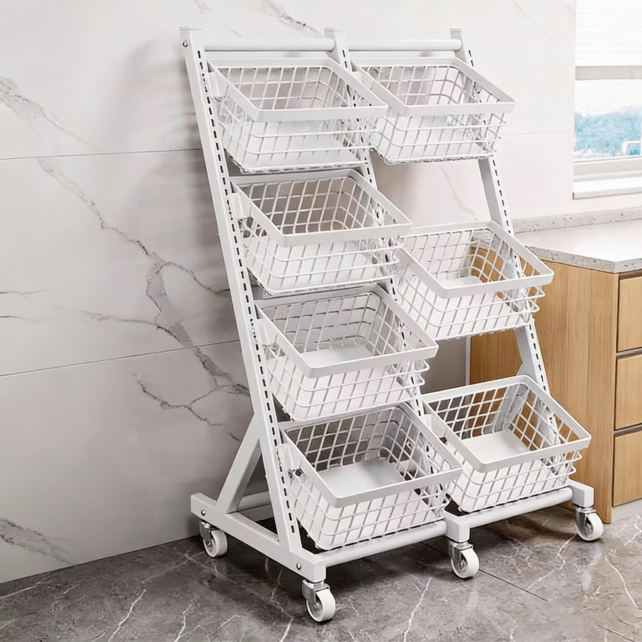 Scaffale da cucina regolabile a più livelli su ruote in filo metallico per alimenti e mercati domestici ristoranti – Soluzione versatile e salvaspazio