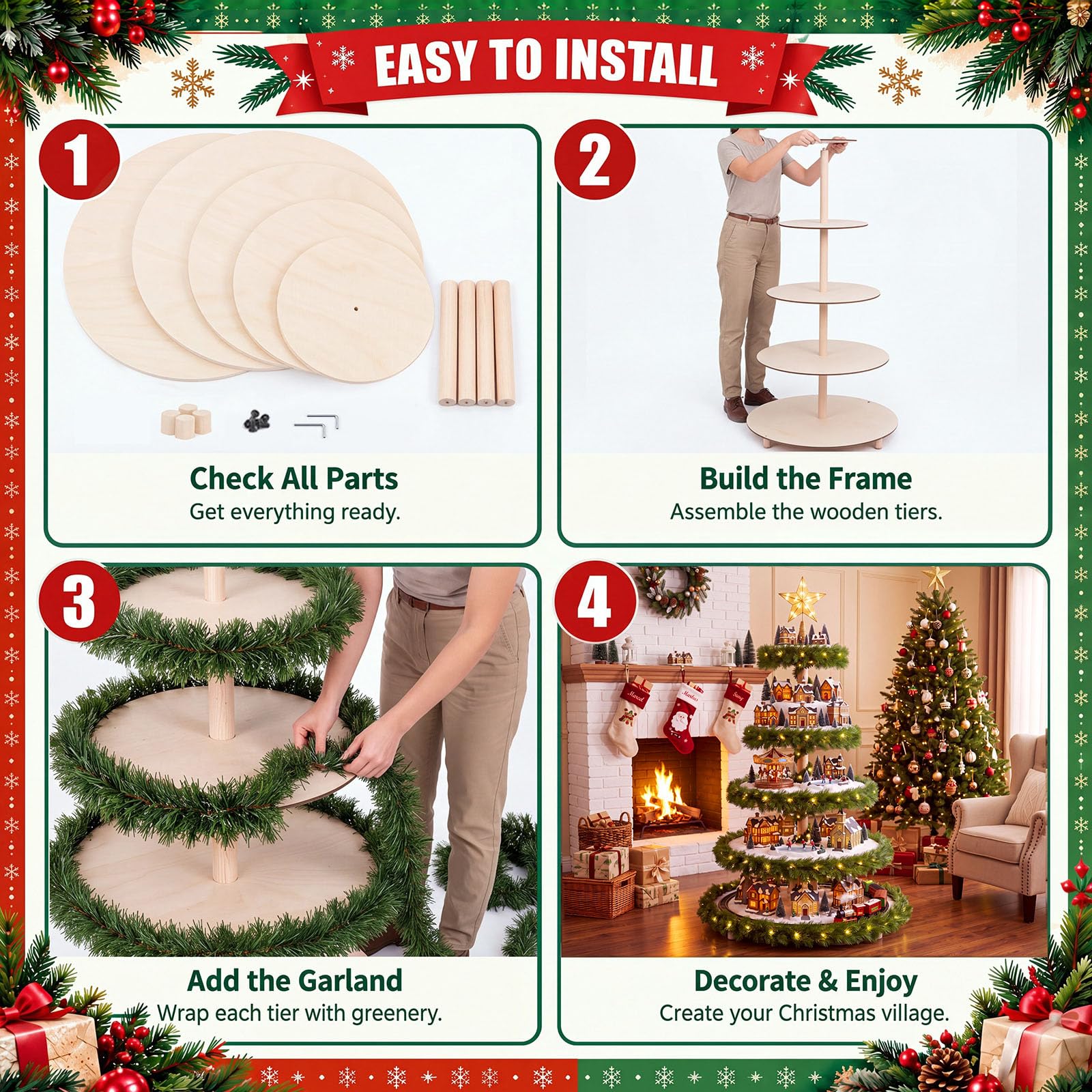 Amazon.co.jp: Barydat クリスマスツリー ビレッジ クリスマス 本棚