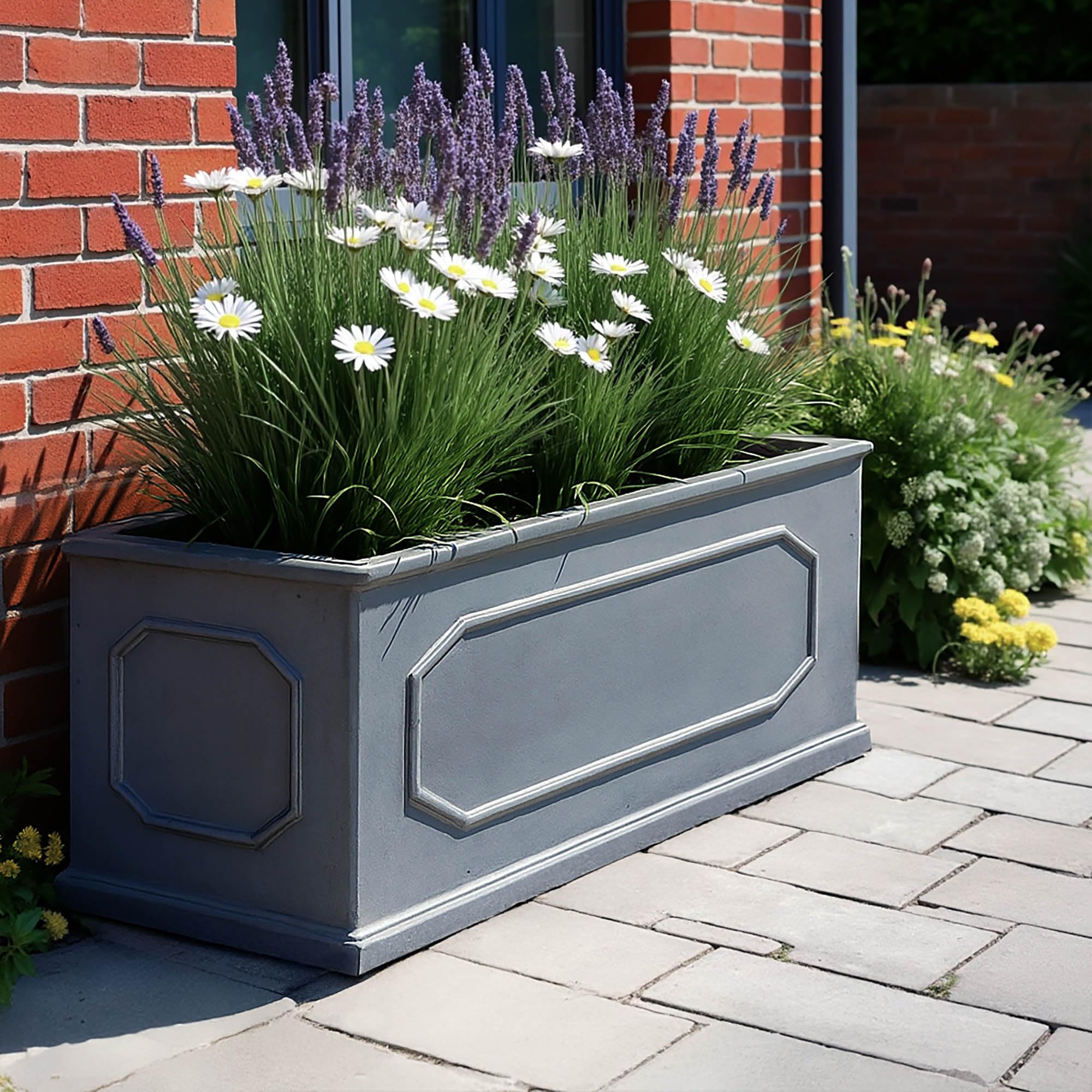 IDEALIST Large Plant Pots 80cm Trough Planter, Grey Reinforced Stone, 110L