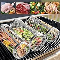 Vista 5 de Cesta para parrilla, 2 unidades, cesta para parrilla de barbacoa, cesta rodante, accesorios de parrilla para parrilla al aire libre, cestas