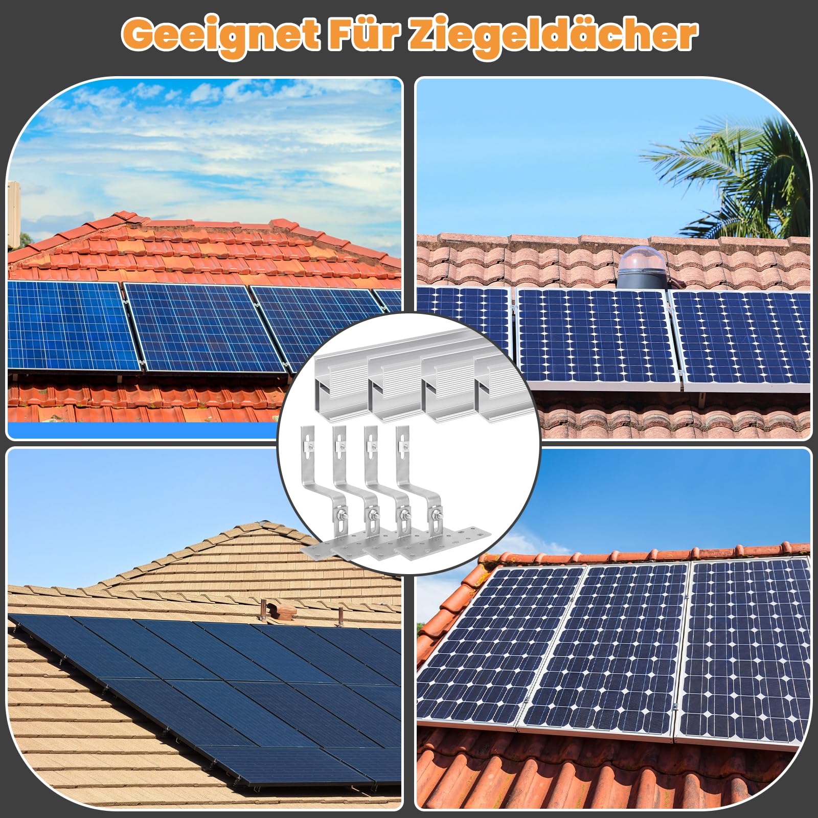 Supporto per pannello solare per tetto in mattoni per 2 moduli, profilo in alluminio da 300 mm e gancio per tetto fotovoltaico, supporto solare regolabile, pannelli solari spessi 30-45 mm, set di