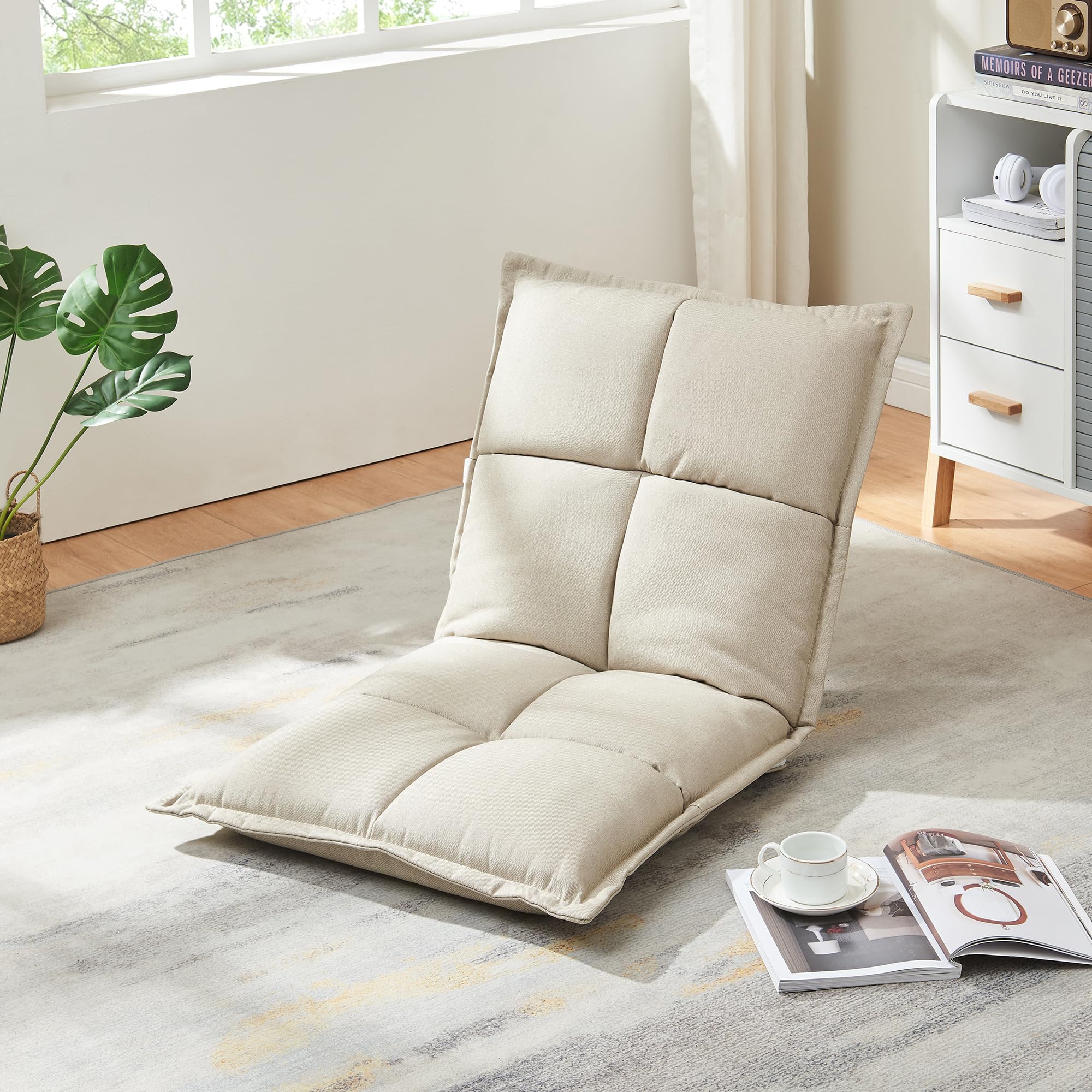 [en.casa] Set di 2 Sedie da Pavimento con Schienale Regolabile in 5 Posizioni Poltroncine Imbottite da Terra Sedie Reclinabili per Soggiorno Relax Meditazione - Beige