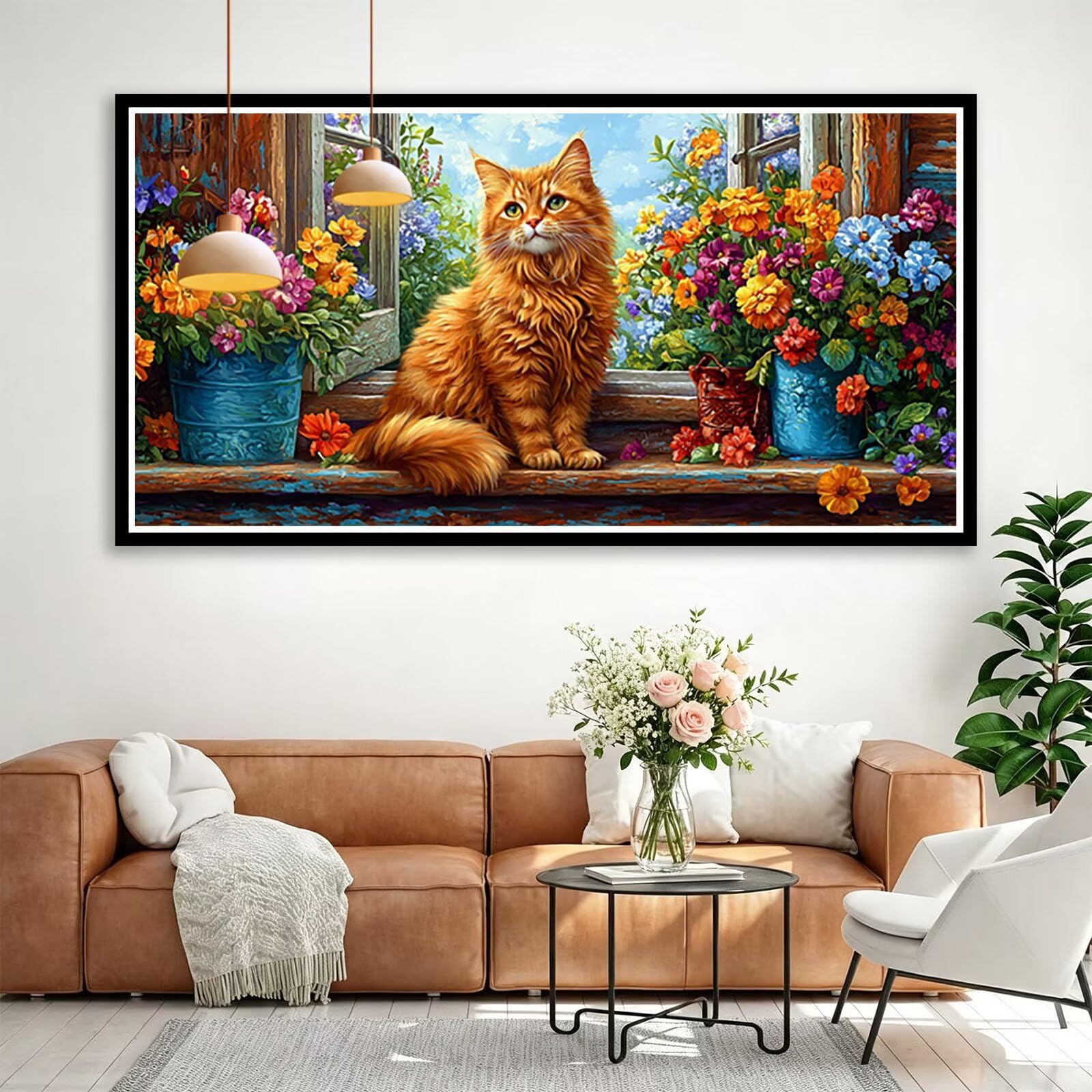 Diamond Painting Erwachsene Tier 100x50 cm, 5D Katze Diamond Art Set Q0-168