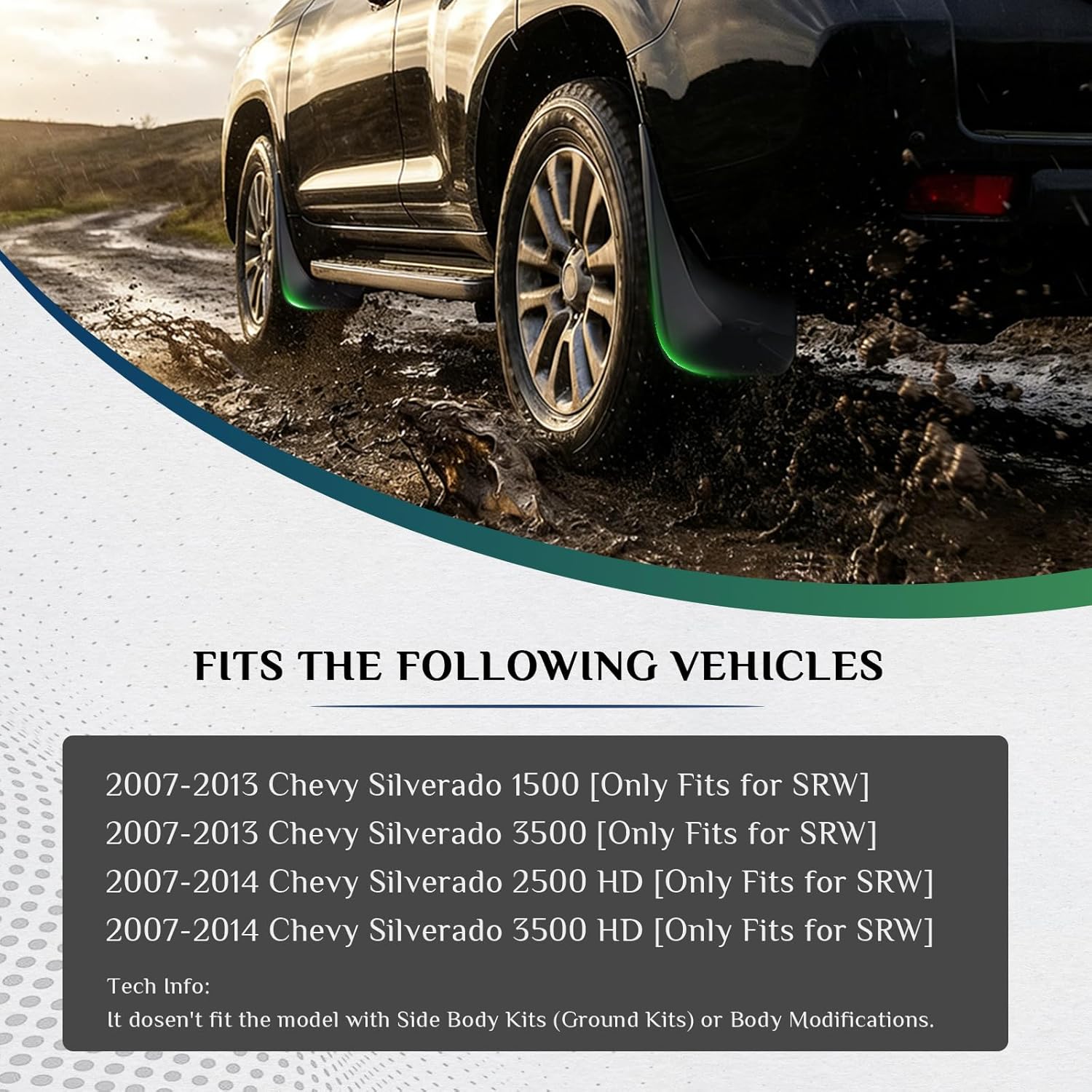 Mud Flaps Fit for 2007-2014 Chevy Silverado 1500/2500 HD/3500/3500 HD -Fit The Models with Single Rear Wheels, Dedicated Mudguard for Four Seasons Universal Protection, Front/Rear