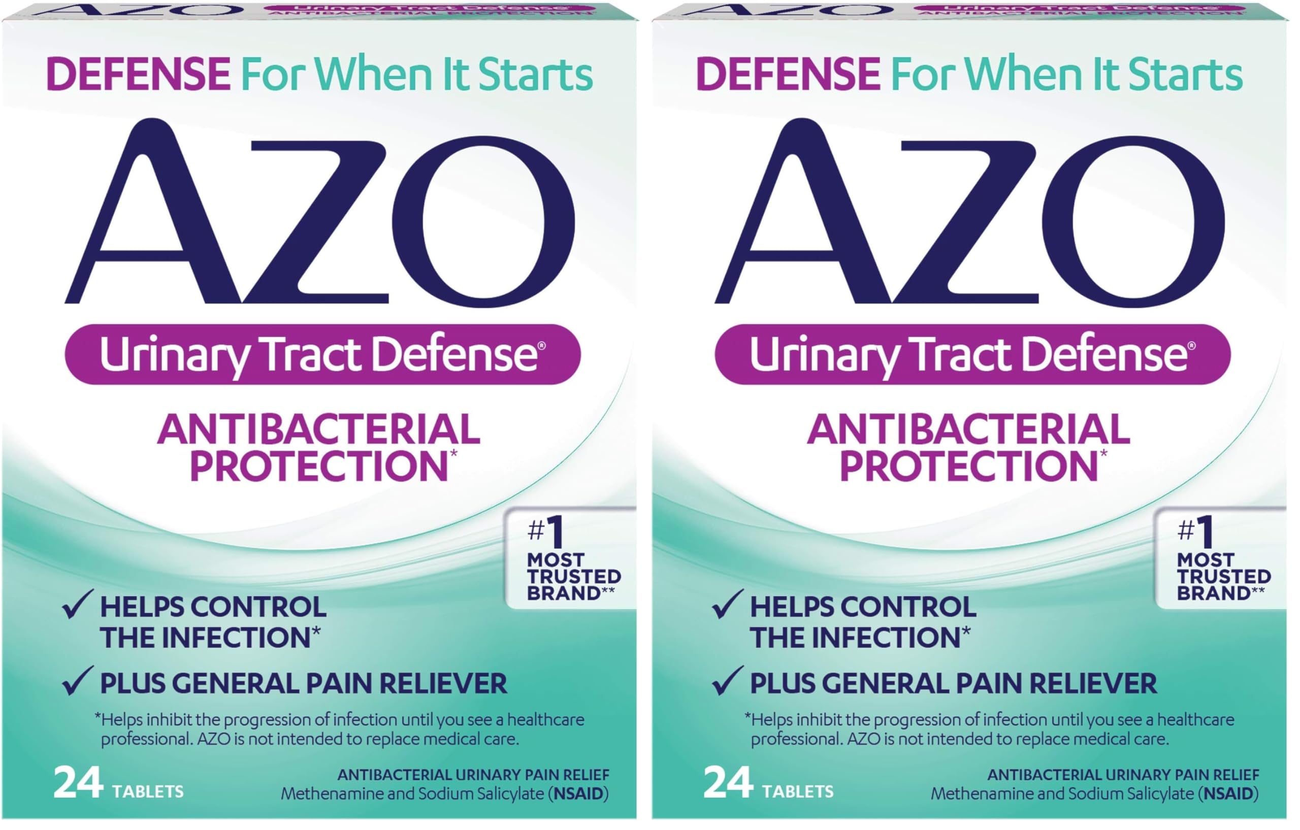 AZOUrinary Tract Defense Antibacterial Protection, Helps Control a UTI Until You Can See a Doctor, No. 1 Most Trusted Urinary Health Brand, 24 Count (Pack of 2)