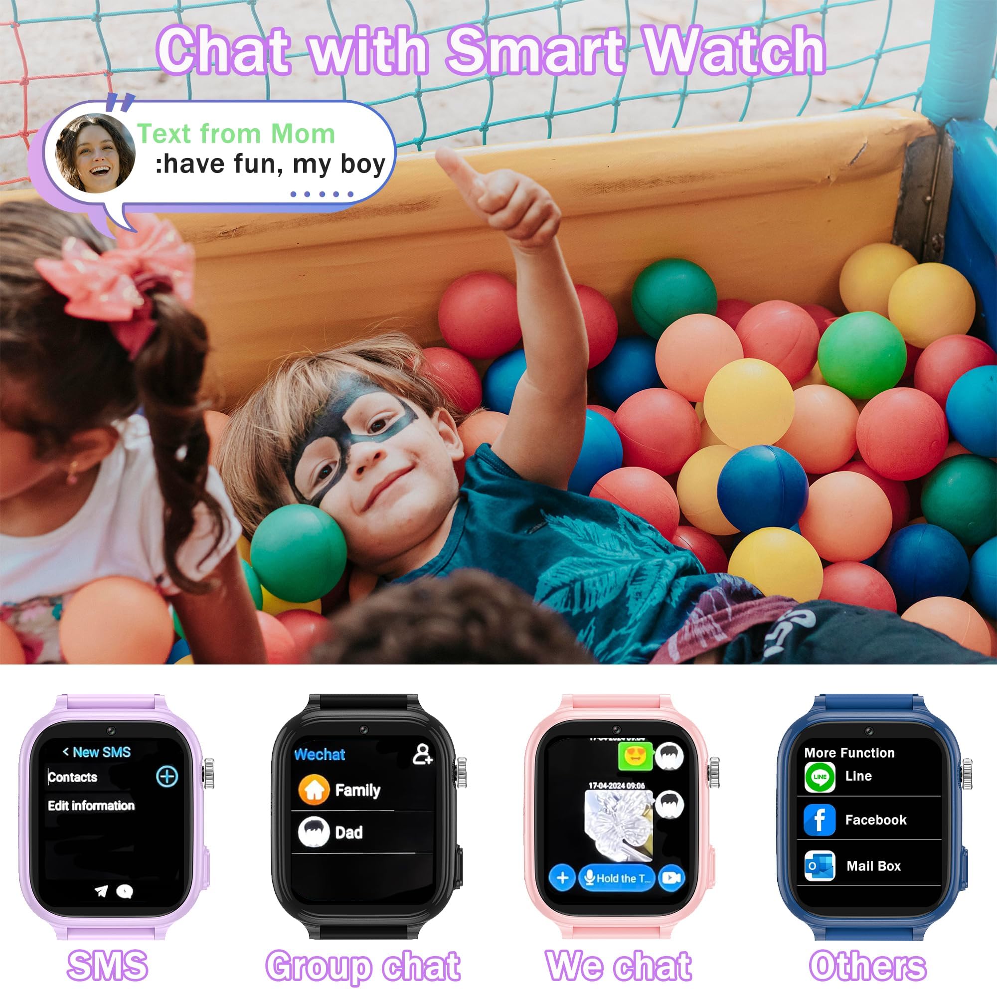 Montre Connectée Enfant GPS, 4G Montre Connectée Ado avec Telephone Appel Vidéo, WiFi, Bluetooth, SOS, Mode Classe, Face ID, App Store, Whatsapp, Réveil, IP68 Smartwatch Enfants Cadeaux (Violet)