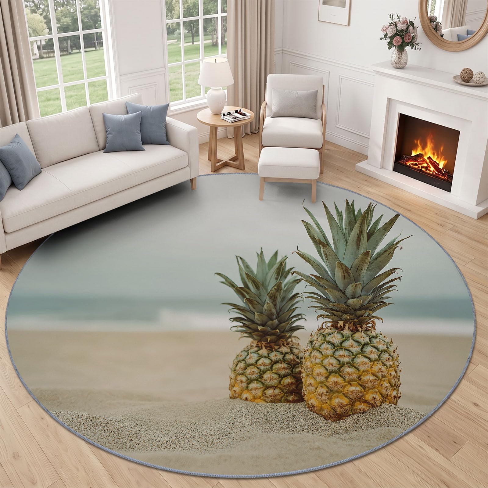 Alfombra redonda lavable de 100 cm, para salón, playa, fruta, multicolor