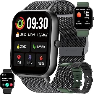 1,83" AMOLED Smartwatch Herren Damen mit Telefonfunktion, Sportuhr mit Bluetooth Anrufe Fitnessuhr mit Schlafmonitor Schrittzähler, 5ATM Wasserdicht Smart Watch für iOS Android (Schwarz)