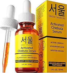 SeoulCeuticals Chebula Active Serum para o Rosto – Cuidados com a Pele Coreana Anti-Envelhecimento Natural K Beleza Cuidados com a Pele com Ácido Hialurônico + Orquídea Manchada para uma Pele Saudável