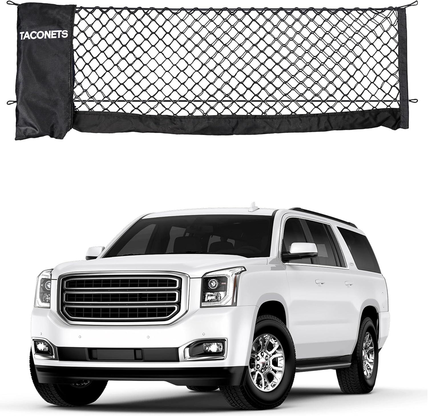 Envelope Cargo Net for Suburban | Tahoe | Yukon/XL | Escalade/ESV - Fits 2015-2025 - Upgraded 5mm Bungee - Integrated Storage Bag - Heavy Duty Hooks - Designed in USA Suburban/Yukon/Escalade - 2015+