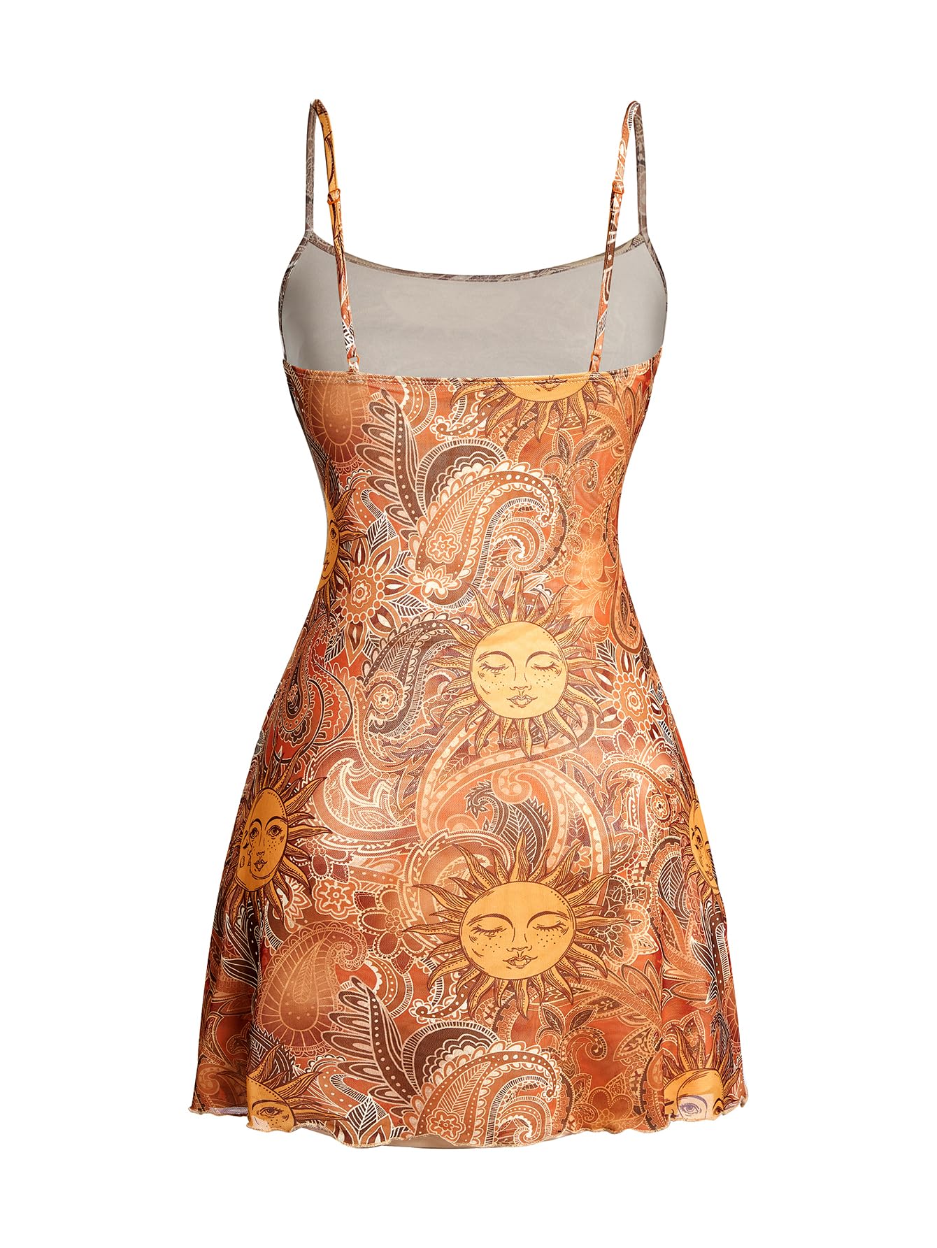 Milumia Women's Summer Mini Dress Vintage 90s Spaghetti Strap A Line Mesh Short Dresses Sun Dress: X-Large Allover Orange