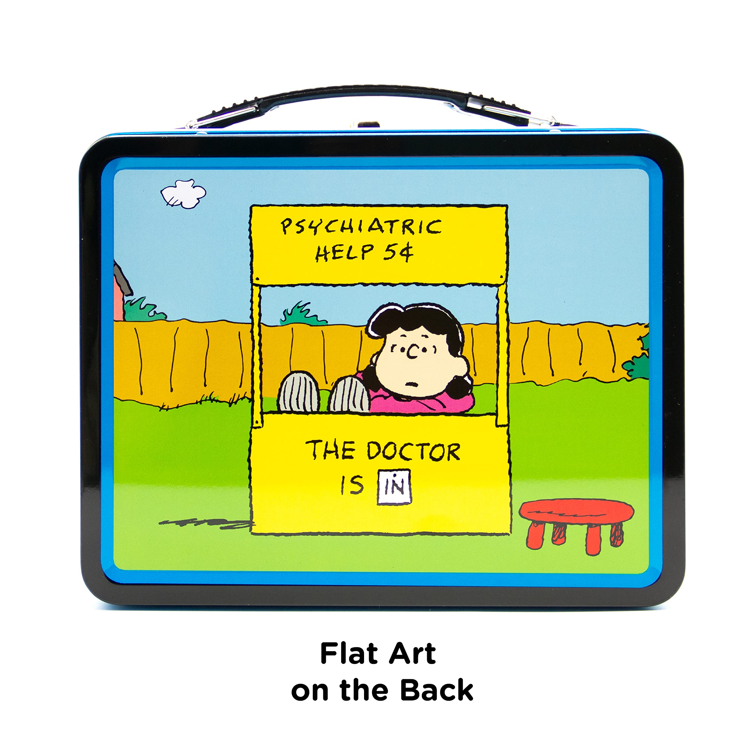 AQUARIUS Lucy Psychiatrist Fun Box Robusta scatola di latta con manico in plastica e copertina frontale in rilievo, con licenza ufficiale arachidi e regali da collezione per bambini, ragazzi e