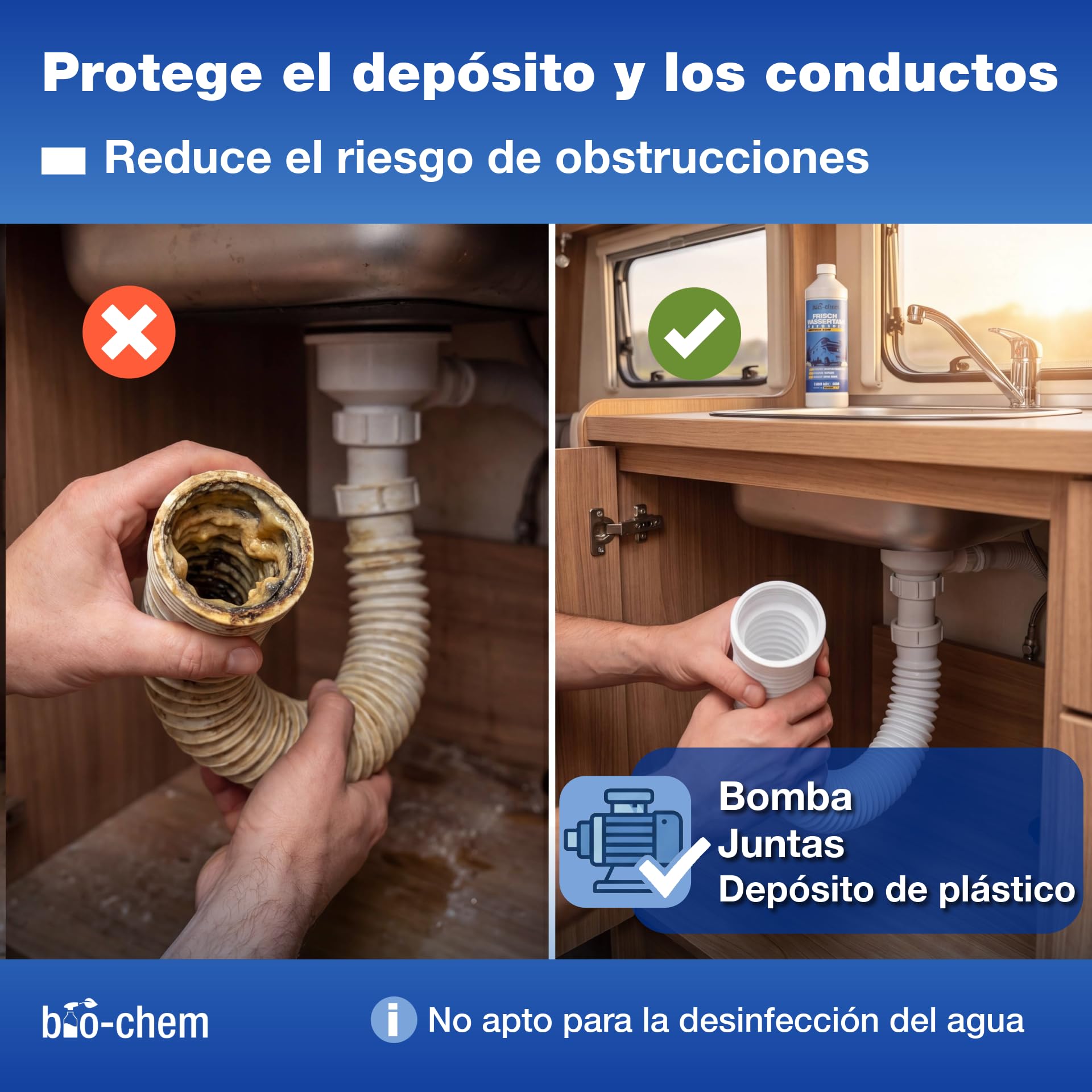 bio-chem - Limpiador de depósitos de Agua Dulce 2 x 1L - Mantenimiento de depósitos de caravanas y autocaravanas - Productos y Accesorios para campistas