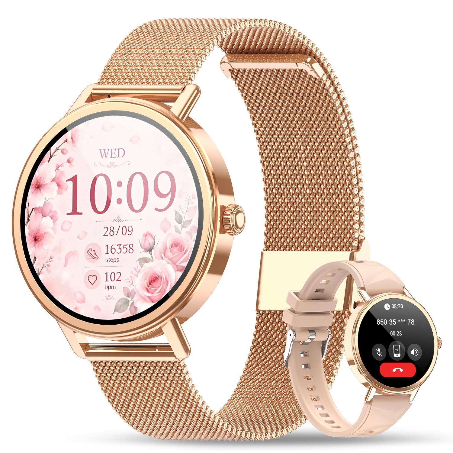 Smartwatch Donna, Orologio Intelligente con Chiamate Bluetooth, 2 Cinturini | 1.26"Orologio Intelligente Donna con Notifiche, Sonno, Design Sottile, 100+Modalità Sportive, Smartwatch Impermeabile IP68