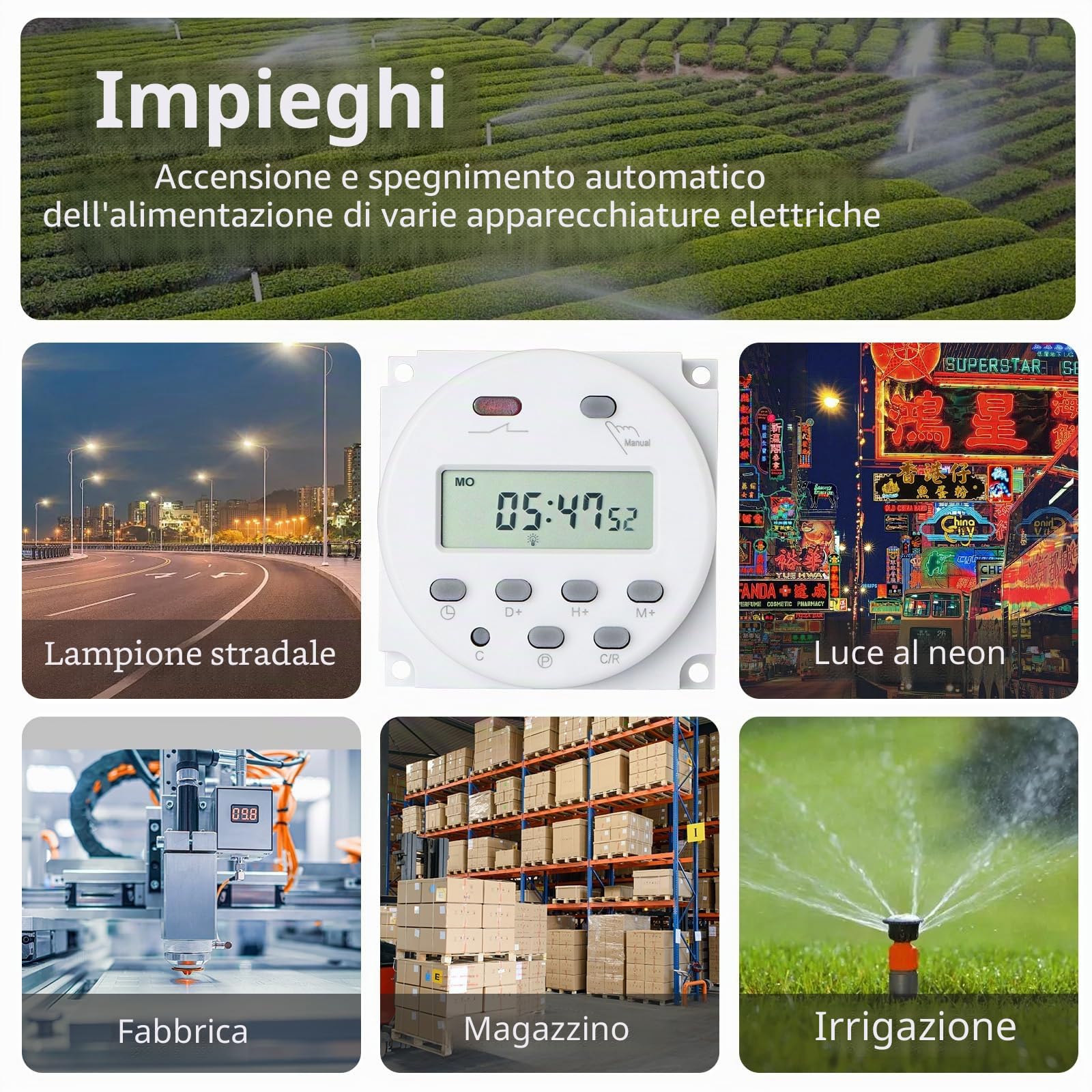 Wengart Interruttore Orario Digitale CN101, Timer Settimanale Programmabile 230V, Uscita a Contatto Pulito (Senza Tensione), LCD Display, per Luci, Pompe, Insegne e Fai-da-te, 16A, AC 230V