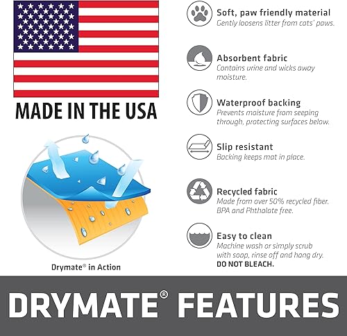 Miniatura 7 de Drymate - Tapete para gatos, contra desorden de caja de arena, a prueba de orina, absorbente/impermeable, 20 x 28 pulgadas, dientes de león gris