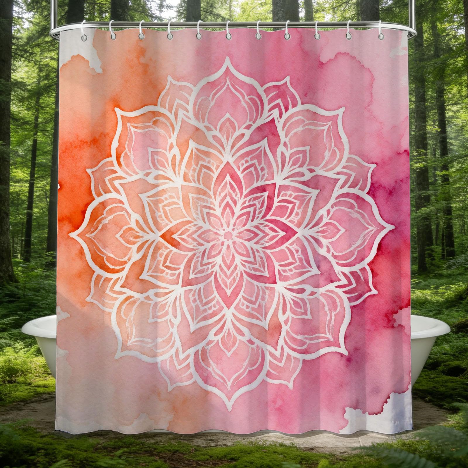 Hongduo 3D Watercolor Mandala Shower Curtain for Stalls Bathtubs Simple Bathroom Decor Shower Curtain Set Polyester Fabric Waterproof 180x200cm/71X79 Inch with Hooks
