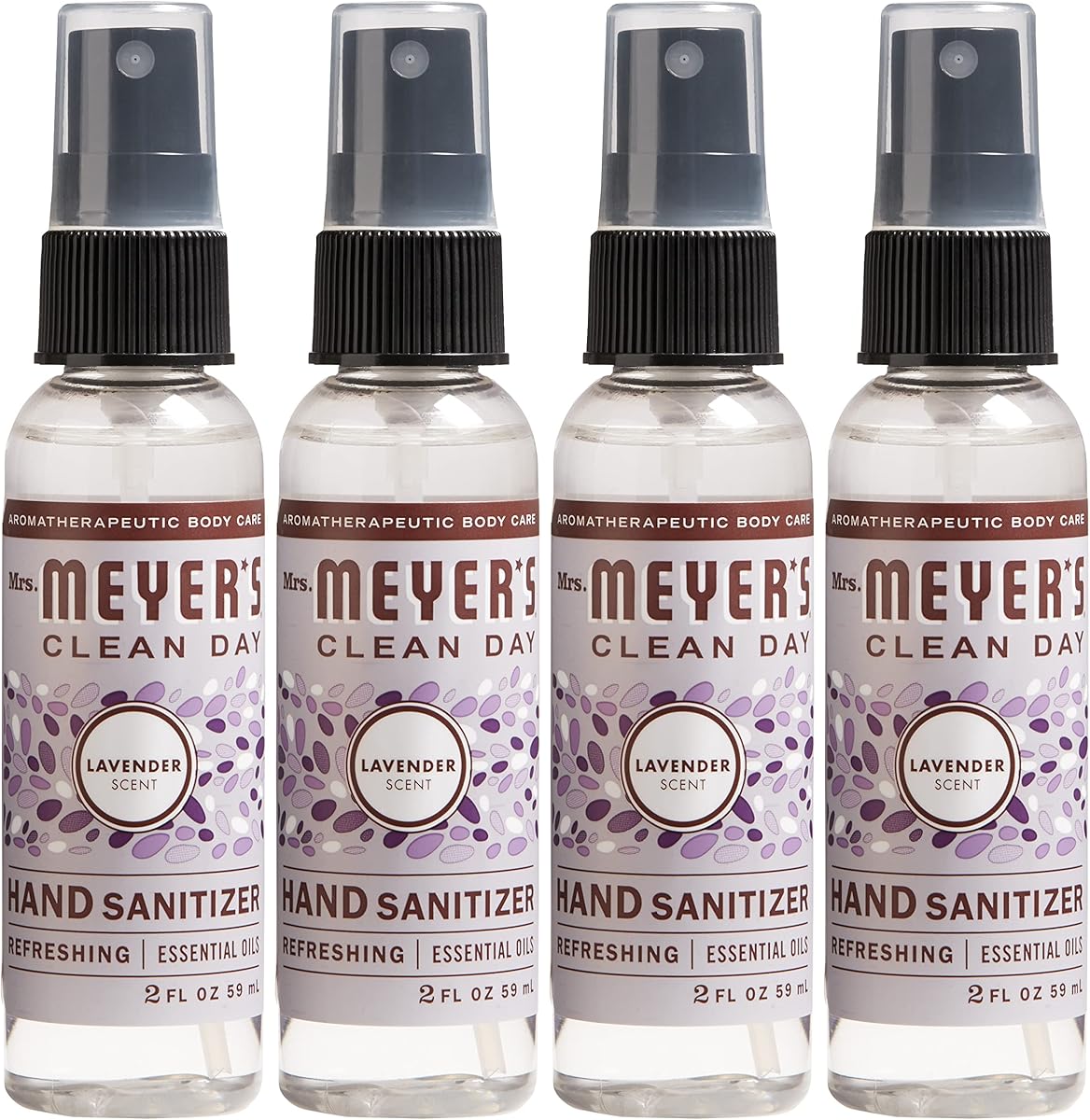 MRS. MEYER'S CLEAN DAY Antibacterial Hand Sanitizer Spray, Travel Size, Removes 99.9% of Bacteria, Lavender, 2 oz - Pack of 4
