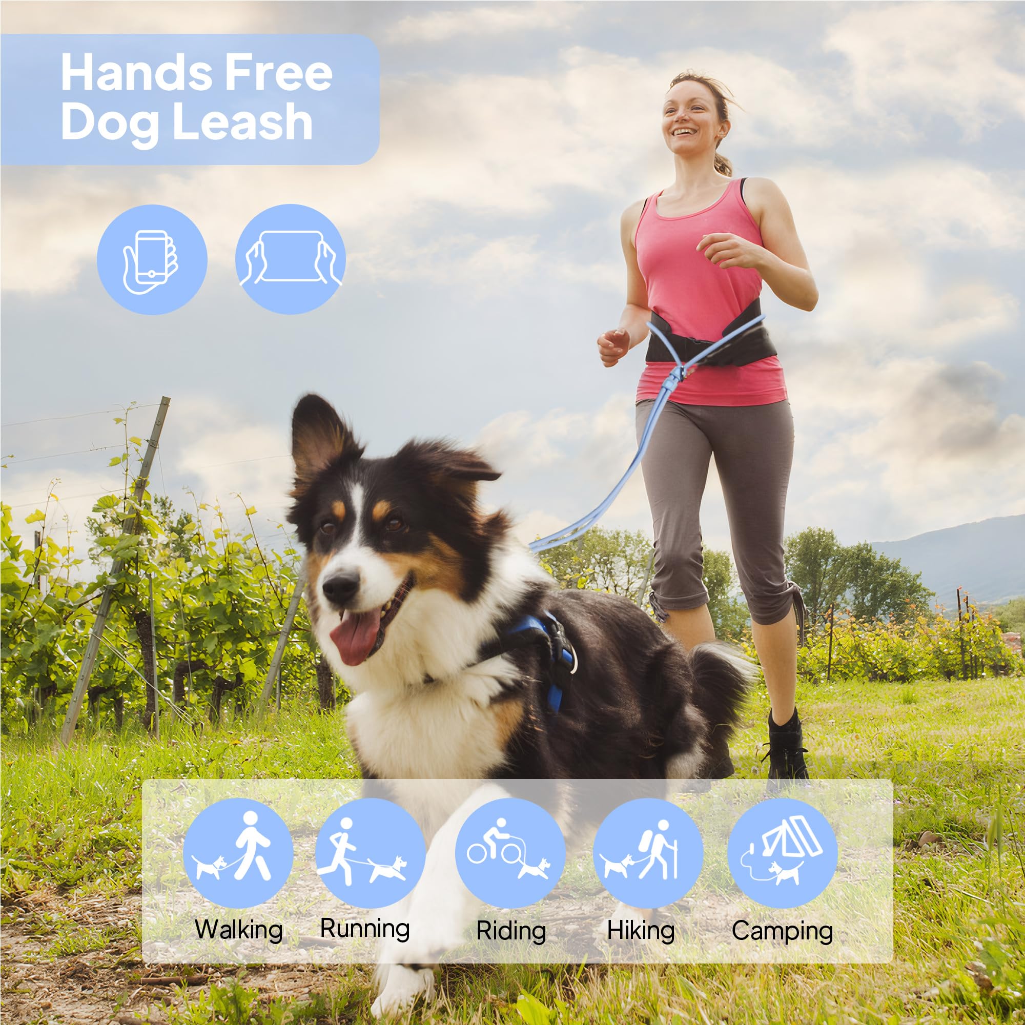 PetiFine Correa de perro manos libres, correa cruzada para pasear al perro, correa multifuncional impermeable de 8 pies para nadar, correr, entrenar (S, azul)