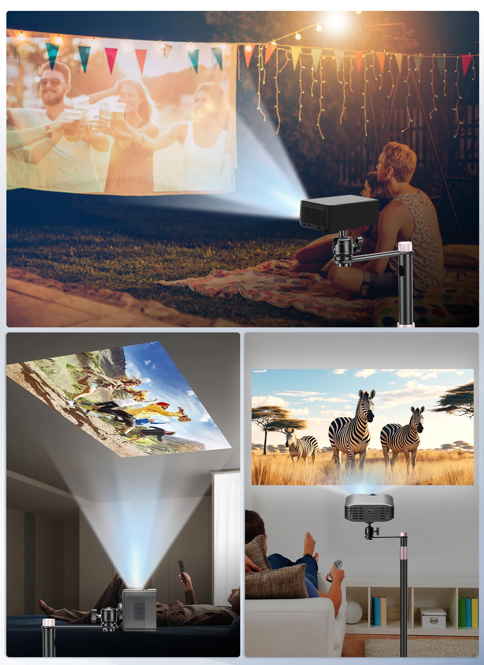 Gugxiom Supporto per proiettore, orientabile a 360°, altezza regolabile 60-120 cm, compatibile con proiettore a vite da 1/4", supporto da pavimento nascosto per home theater, ufficio (modello da