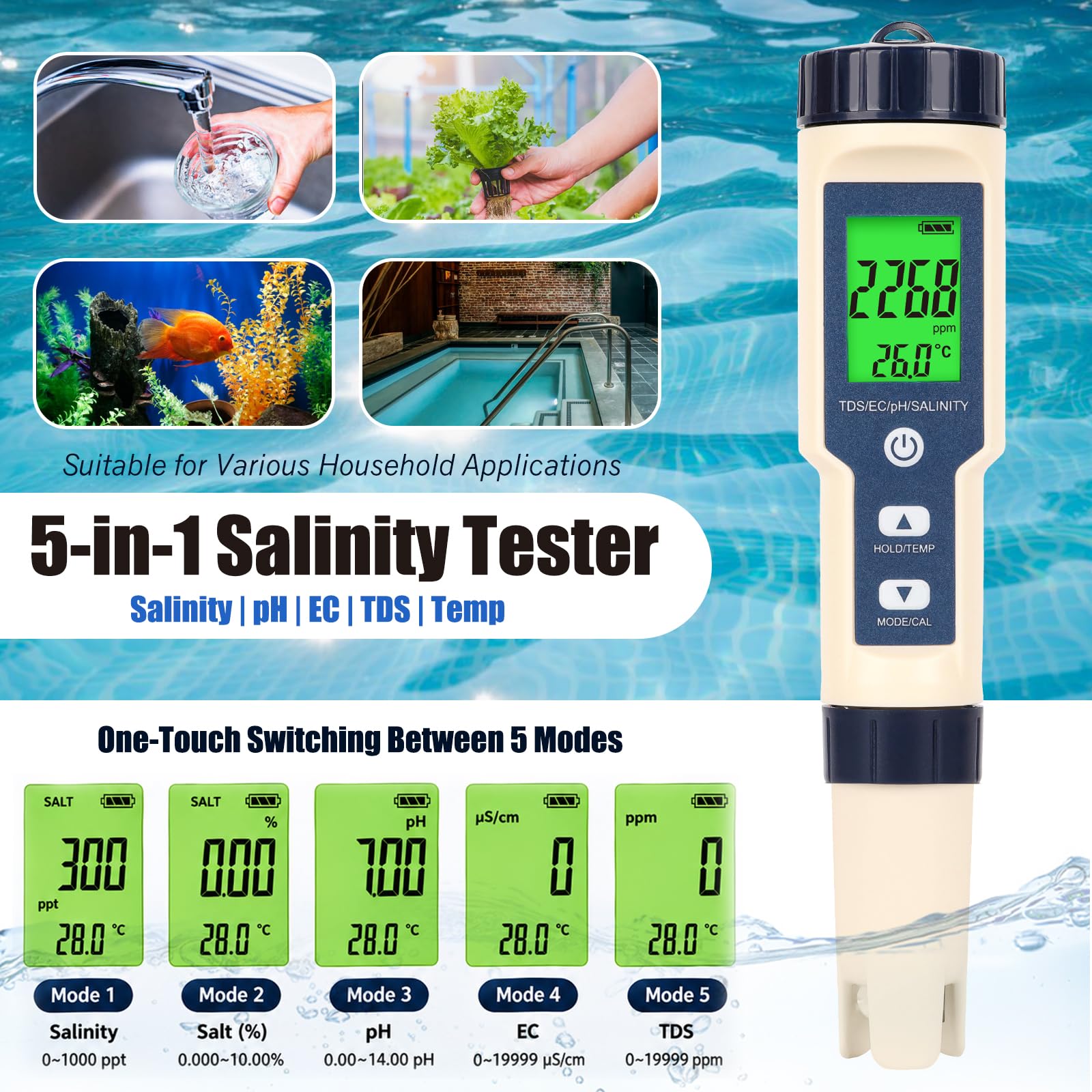 Pool Salt Tester - 5-in-1 Water Meter -4